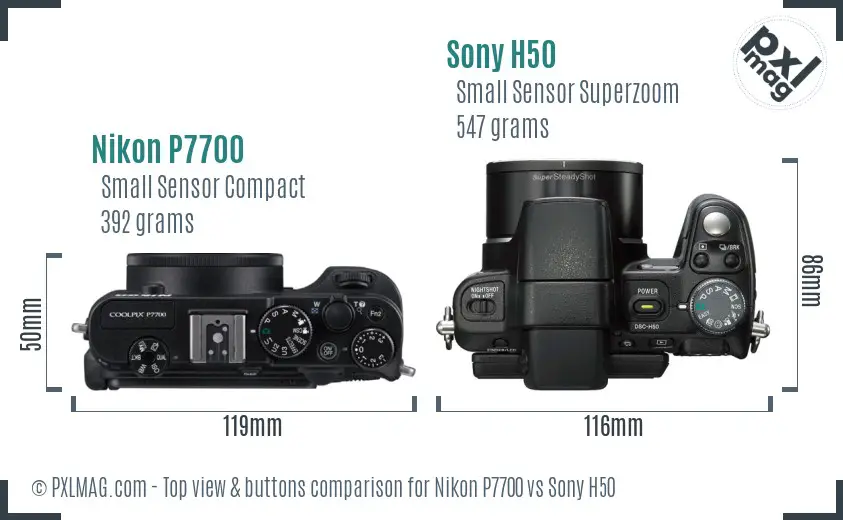 Nikon P7700 vs Sony H50 top view buttons comparison Nikon P7700 vs Sony H50 top view buttons comparison