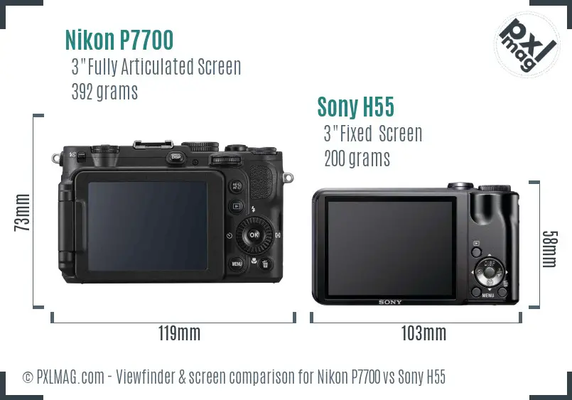 Nikon P7700 vs Sony H55 Screen and Viewfinder comparison