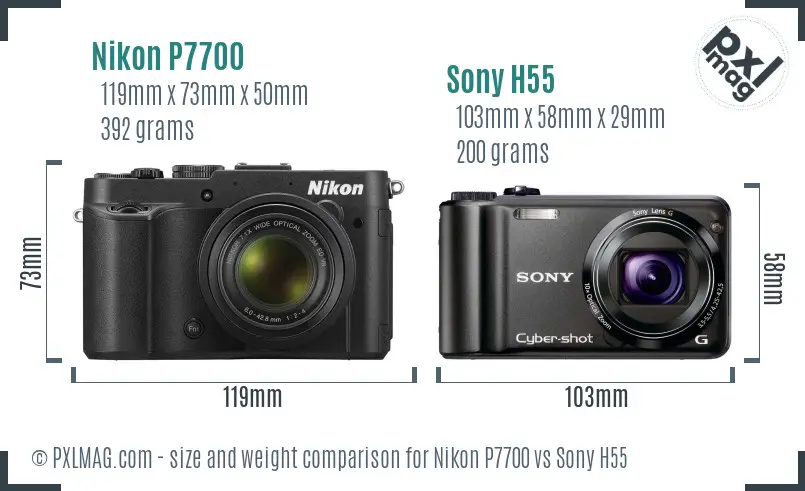 Nikon P7700 vs Sony H55 size comparison