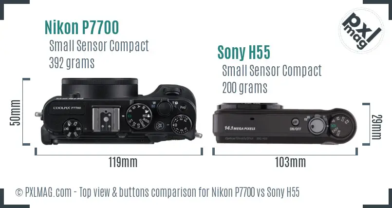 Nikon P7700 vs Sony H55 top view buttons comparison