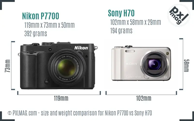 Nikon P7700 vs Sony H70 size comparison
