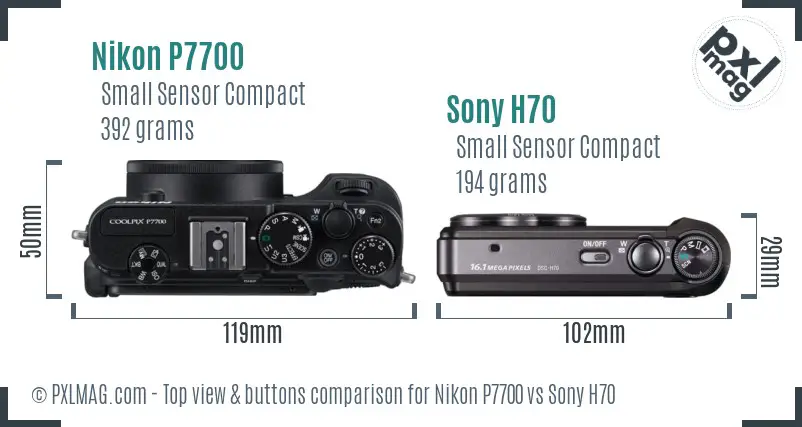 Nikon P7700 vs Sony H70 top view buttons comparison