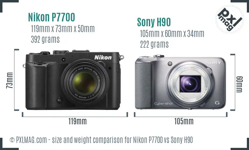 Nikon P7700 vs Sony H90 size comparison