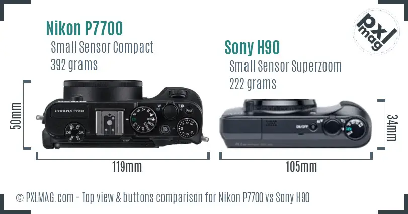 Nikon P7700 vs Sony H90 top view buttons comparison