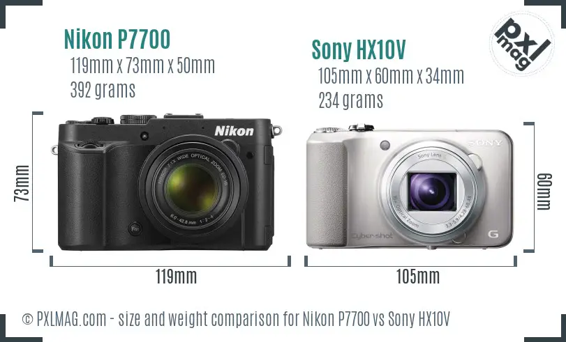 Nikon P7700 vs Sony HX10V size comparison