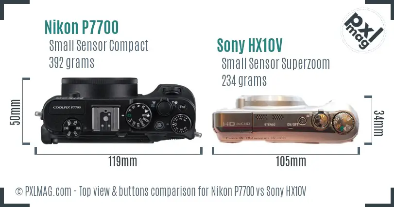 Nikon P7700 vs Sony HX10V top view buttons comparison