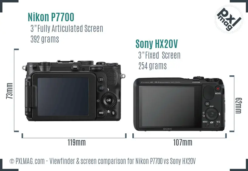 Nikon P7700 vs Sony HX20V Screen and Viewfinder comparison