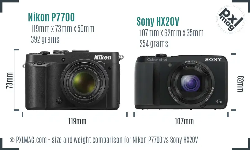 Nikon P7700 vs Sony HX20V size comparison