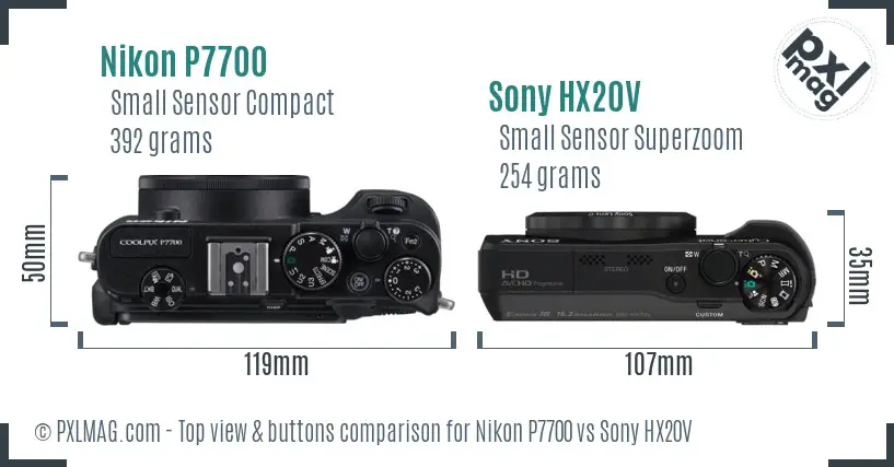 Nikon P7700 vs Sony HX20V top view buttons comparison
