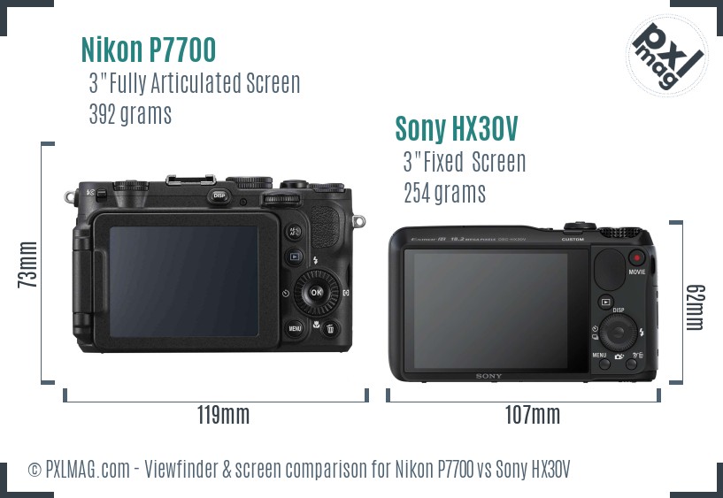 Nikon P7700 vs Sony HX30V Screen and Viewfinder comparison