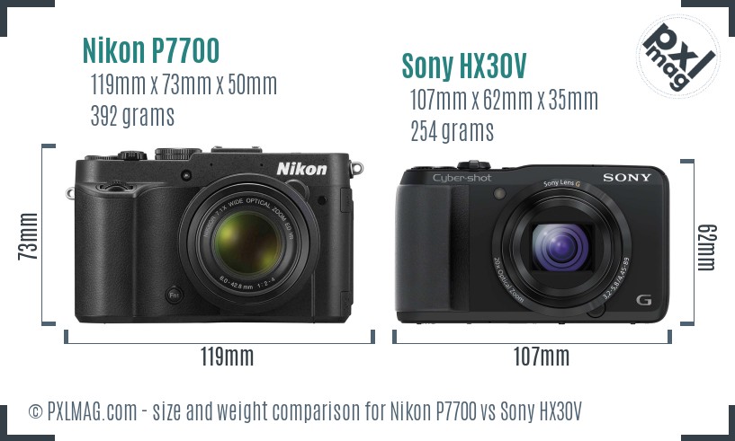 Nikon P7700 vs Sony HX30V size comparison Nikon P7700 vs Sony HX30V size comparison