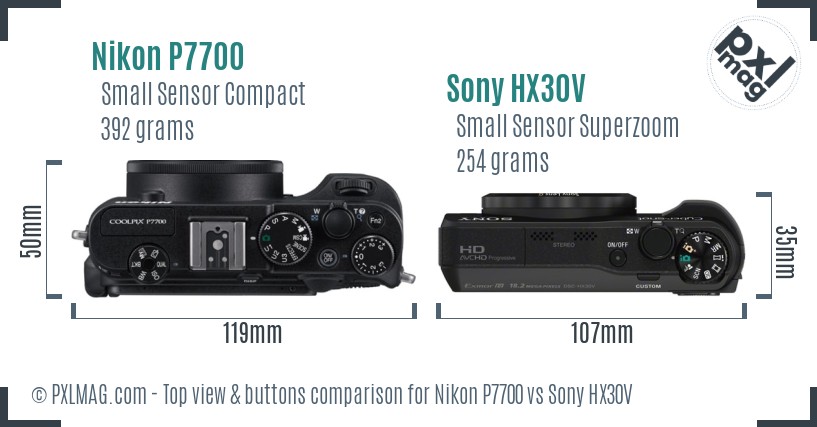 Nikon P7700 vs Sony HX30V top view buttons comparison