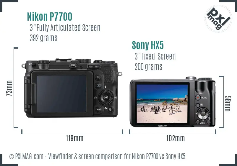 Nikon P7700 vs Sony HX5 Screen and Viewfinder comparison