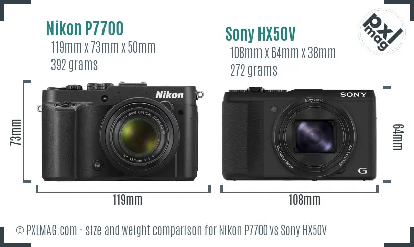 Nikon P7700 vs Sony HX50V size comparison