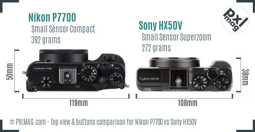 Nikon P7700 vs Sony HX50V top view buttons comparison