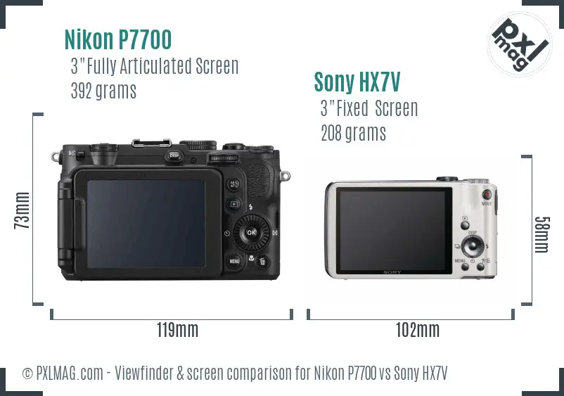 Nikon P7700 vs Sony HX7V Screen and Viewfinder comparison