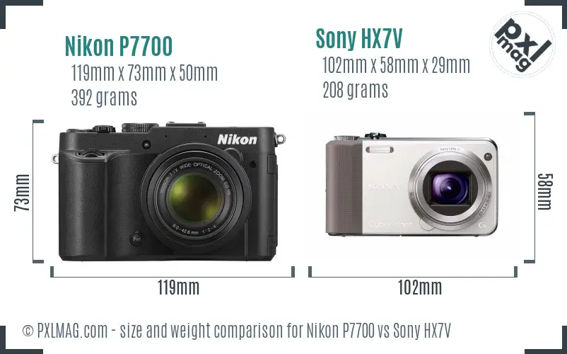 Nikon P7700 vs Sony HX7V size comparison