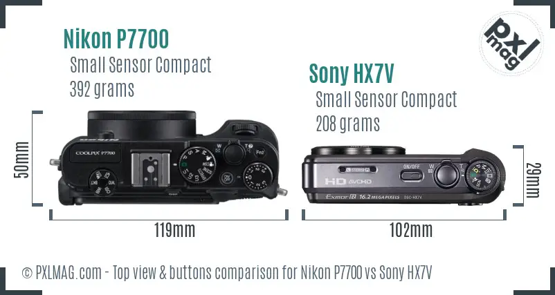 Nikon P7700 vs Sony HX7V top view buttons comparison