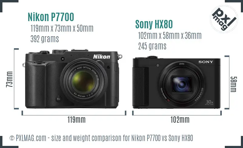 Nikon P7700 vs Sony HX80 size comparison Nikon P7700 vs Sony HX80 size comparison