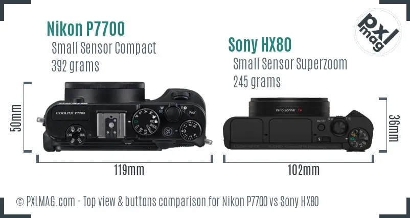 Nikon P7700 vs Sony HX80 top view buttons comparison Nikon P7700 vs Sony HX80 top view buttons comparison