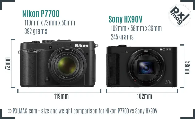 Nikon P7700 vs Sony HX90V size comparison