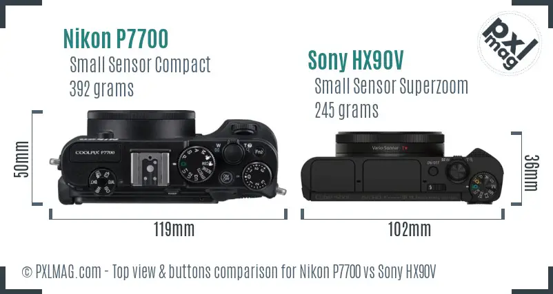 Nikon P7700 vs Sony HX90V top view buttons comparison