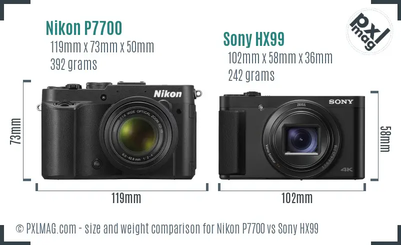 Nikon P7700 vs Sony HX99 size comparison Nikon P7700 vs Sony HX99 size comparison