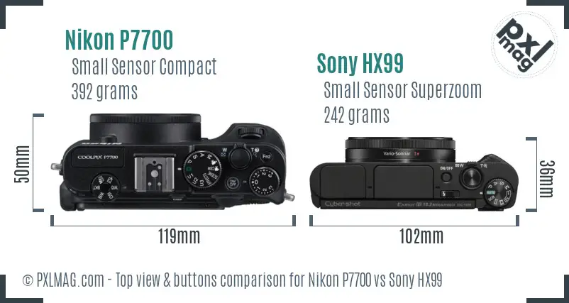 Nikon P7700 vs Sony HX99 top view buttons comparison Nikon P7700 vs Sony HX99 top view buttons comparison