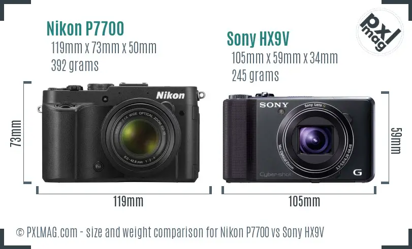 Nikon P7700 vs Sony HX9V size comparison