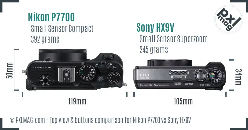 Nikon P7700 vs Sony HX9V top view buttons comparison