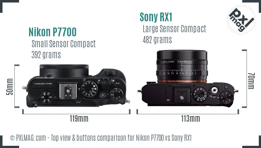 Nikon P7700 vs Sony RX1 top view buttons comparison