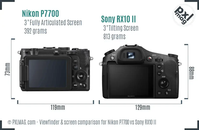 Nikon P7700 vs Sony RX10 II Screen and Viewfinder comparison