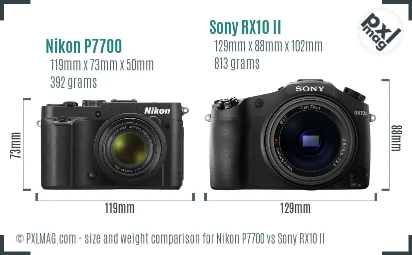 Nikon P7700 vs Sony RX10 II size comparison