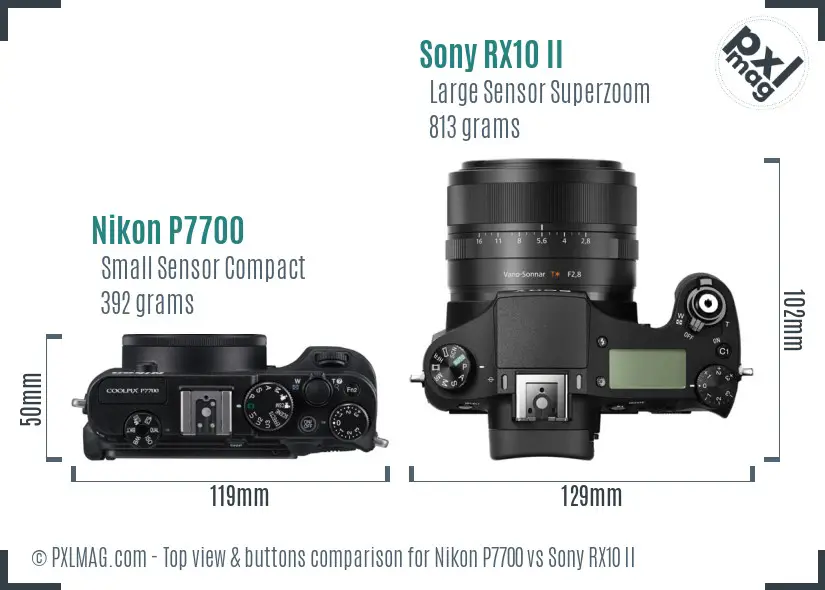 Nikon P7700 vs Sony RX10 II top view buttons comparison