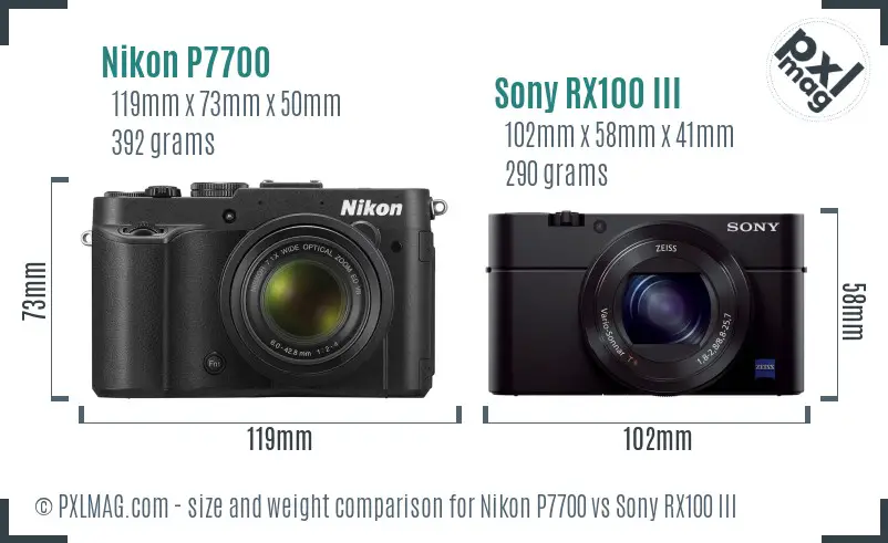 Nikon P7700 vs Sony RX100 III size comparison Nikon P7700 vs Sony RX100 III size comparison