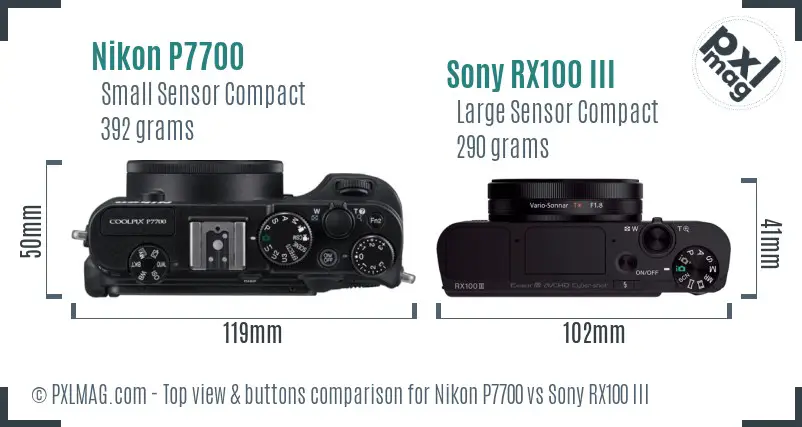Nikon P7700 vs Sony RX100 III top view buttons comparison Nikon P7700 vs Sony RX100 III top view buttons comparison