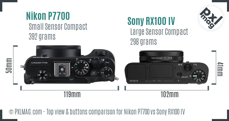 Nikon P7700 vs Sony RX100 IV top view buttons comparison Nikon P7700 vs Sony RX100 IV top view buttons comparison