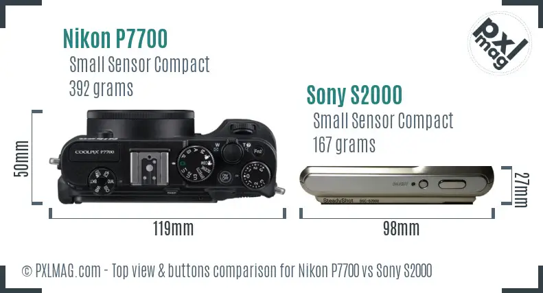 Nikon P7700 vs Sony S2000 top view buttons comparison