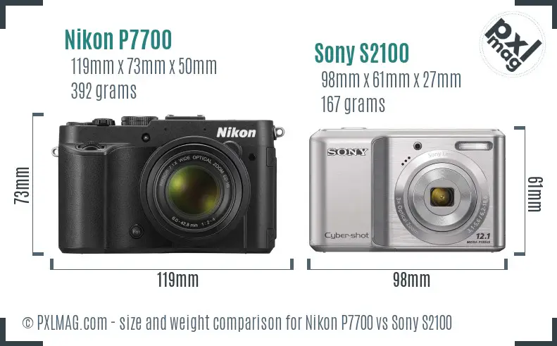Nikon P7700 vs Sony S2100 size comparison