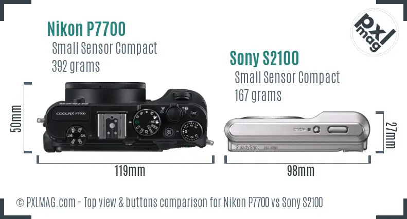 Nikon P7700 vs Sony S2100 top view buttons comparison