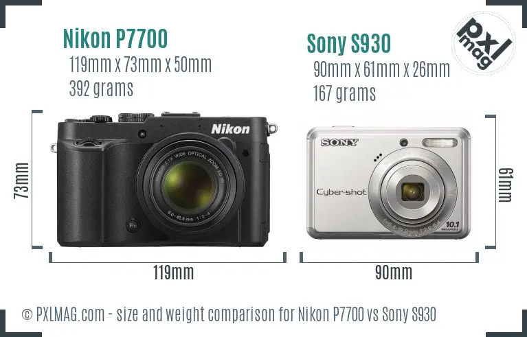 Nikon P7700 vs Sony S930 size comparison