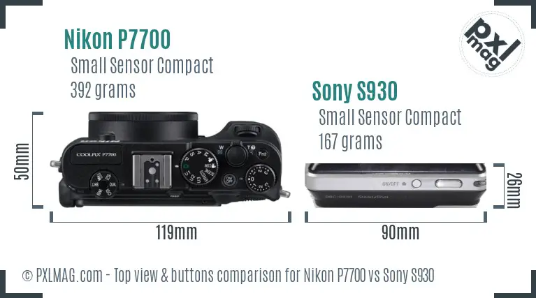 Nikon P7700 vs Sony S930 top view buttons comparison