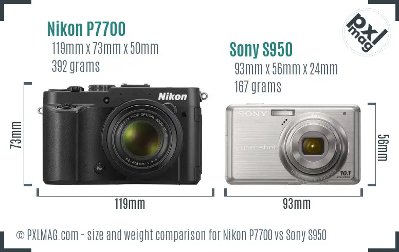 Nikon P7700 vs Sony S950 size comparison
