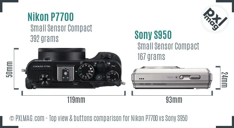 Nikon P7700 vs Sony S950 top view buttons comparison