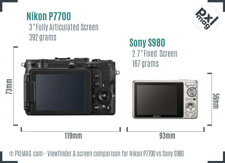Nikon P7700 vs Sony S980 Screen and Viewfinder comparison