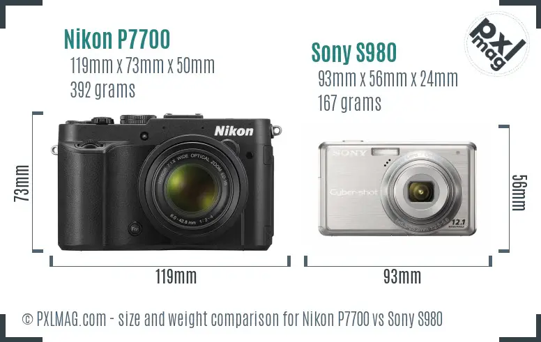 Nikon P7700 vs Sony S980 size comparison