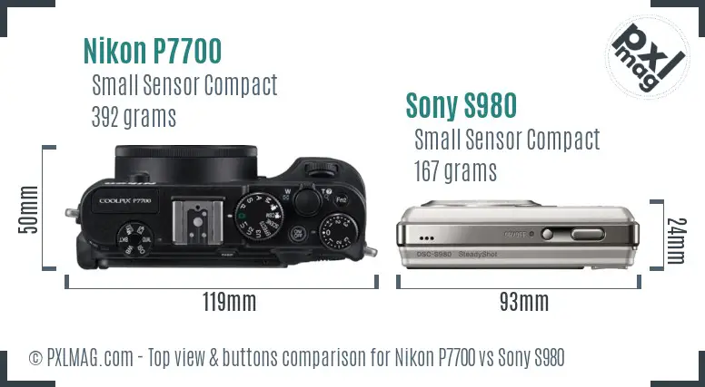 Nikon P7700 vs Sony S980 top view buttons comparison