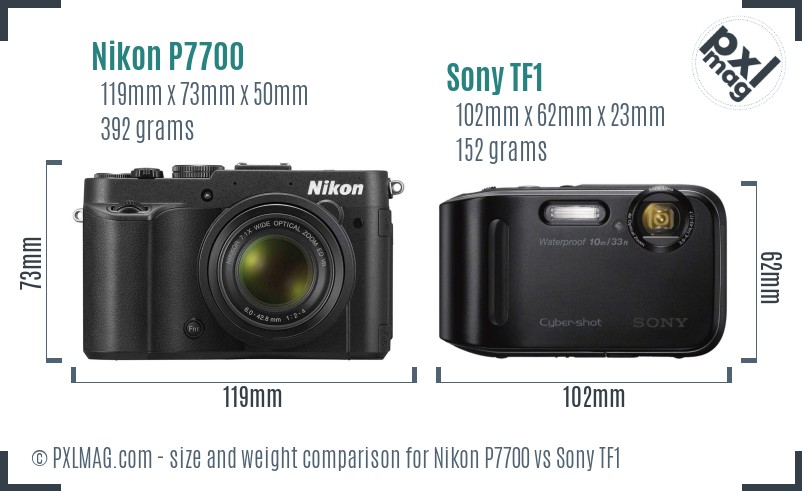 Nikon P7700 vs Sony TF1 size comparison