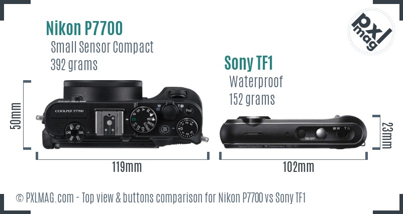 Nikon P7700 vs Sony TF1 top view buttons comparison