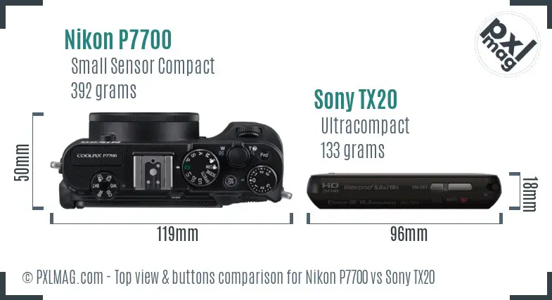 Nikon P7700 vs Sony TX20 top view buttons comparison